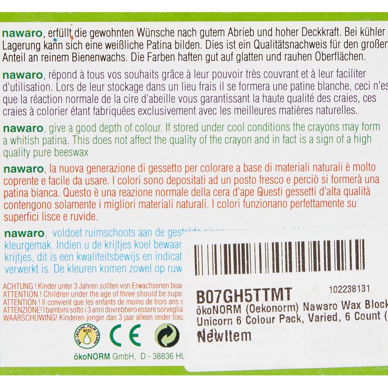 ökoNORM (Oekonorm) Nawaro Wachsblöcke Einhorn 6 Farben Pack, variiert, Einheitsgröße