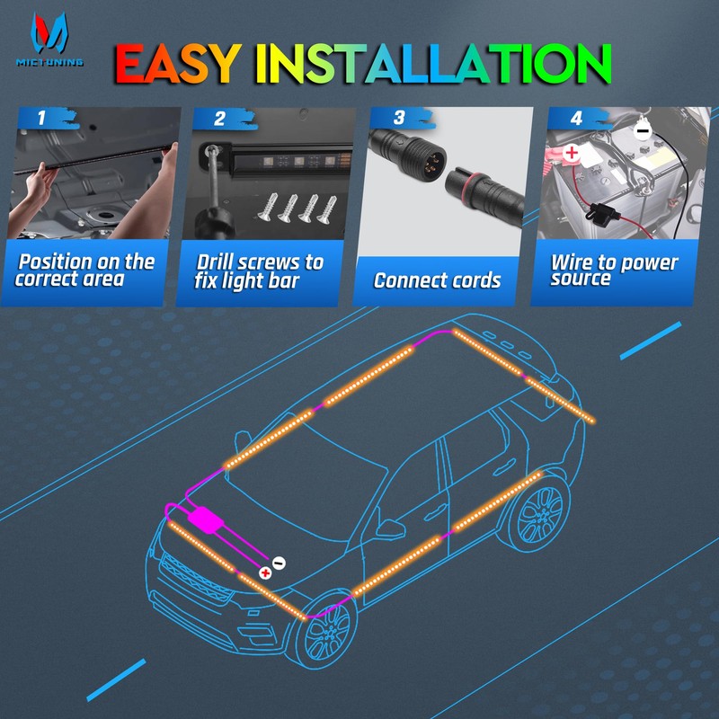 MICTUNING N8 RGBW Underglow Light Bars for SUVs, App/Remote Control,