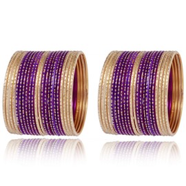 Sukh Collection Jewellery Ethnic Indian Traditional Gold Tone Multi Color Matching Plain 44 Pcs Bangle Bracelets Arrangement Women Wedding Bridal Party wear Fashionable Jewelry (Violet, 2.8)