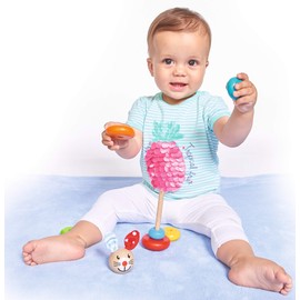 Eichhorn 100017019 - Baby Steckfigur mit Hasenmotiv, 6 Ringe mit Steckkopf, 18cm, FSC 100% Zertifiziertes Buchenholz, Made in Germany Bunt