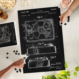 Lantern Press 1000 Piece Jigsaw Puzzle, Blackboard Patent, Record Player