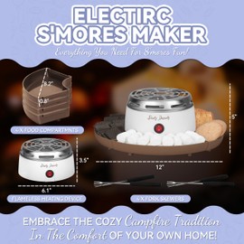 Party Desserts Electric Smores Maker Tabletop Indoor Kit, Indoor Marshmallow Roaster, Smores Station with 4 Compartment Trays & 4 Forks, Great Gift for Adults and Kids in Holidays and Parties (Brown)