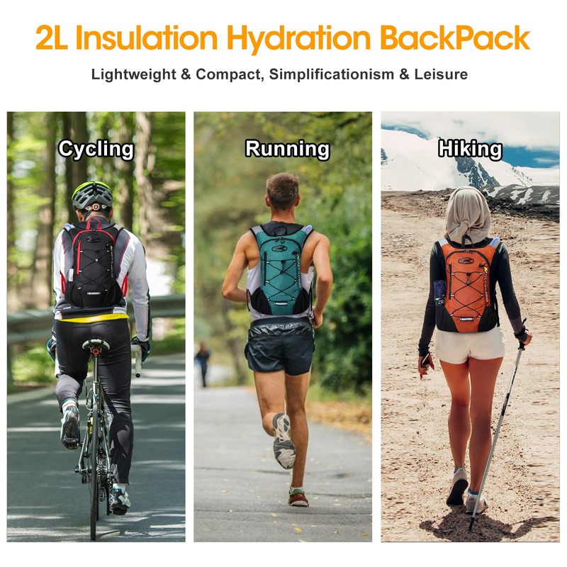 Lightweight Hydration Backpack, Running Backpack with 2L Water Bladder, Hydro