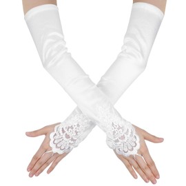 Xinjoduz 2 PCS White Long Fingerless Gloves Arm Gloves for Women Vintage Style Long Glove Fancy Dress White Arm Opera Party 20s Satin 1920s Women Stretchy for Bridal Wedding Party