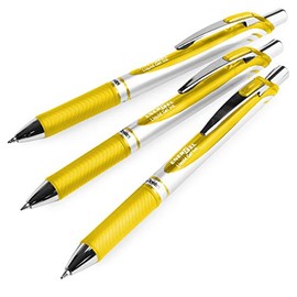 Pentel EnerGel XM BL77 - Retractable Liquid Gel Ink Pen - 0.7mm - 54% Recycled - Yellow - Pack of 3
