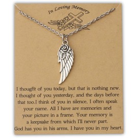 PLITI Loss Of Loved One Memorial Gift Angel Wings Sympathy Necklace In Memory Of Mom/Dad/Husband/Wife Gift I Thought Of You Today Memorial Jewelry (thought you rose wing necCA)