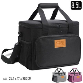 Insulated Portable Food Cooler Picnic Bag Large Capacity Waterproof Material, Lightweight Easy to Carry & Clean for Camping, BBQ, Travel Outdoor Activities (Size: 8.5 Liter, Black)