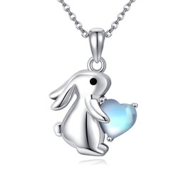 AOBOCO Bunny Necklace for Women 925 Silver Sterling Rabbit Moonstone Pendant Packaged with Jewelry Box Animal Jewelry Birthday Jewelry for Women for Her