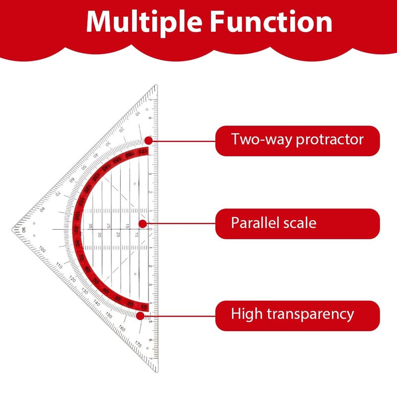 Vicloon Set Square, 4pcs 45° Triangle Ruler, Transparent Plastic Triangular