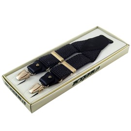 Vesuvio Napoli New Y back Men's Suspenders Braces clip on Formal black white dots