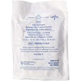 Medline MDS251512LF Sterile X-Ray Detectable Lap Sponges, Deluxe, 12" x 12" (Pack of 200)