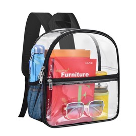 Paxiland Clear Backpack Stadium Approved 12×12×6 with Reinforced and Wider Shoulder Straps, Small Clear Bag for Schools, Concerts, Work, Festivals and Sporting Events - Black