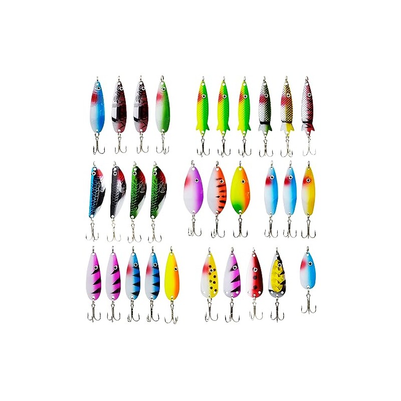 VINFUTIN Fishing Spoon Lures Kit, 30pcs Hard Fishing Spinner Baits