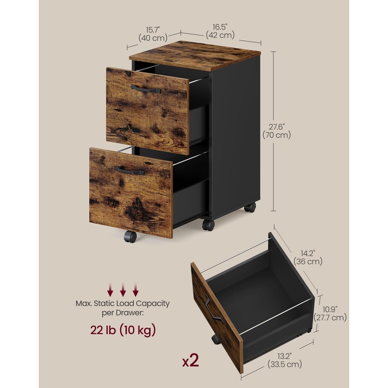 VASAGLE 2-Drawer File Cabinet, Small Rolling Filing Cabinet for Home