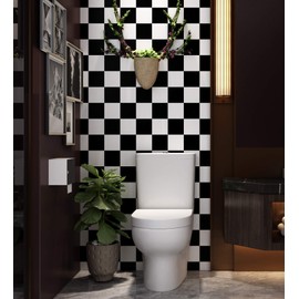 Livelynine Checkered Black and White Vinyl Flooring Roll 15.8x78.8 in Floor Contact Paper Waterproof Peel and Stick Tile Flooring for Kitchen Linoleum Bathroom Wallpaper Self Adhesive Wall Covering