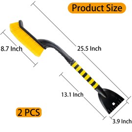 2 PCS Snow Brush and Detachable Ice Scraper, Snow Brush for Car Windshield with Foam Grip and 45° acute angle Brush Head, 25.5 Inch Snow Brush with Ice Scrapers for Christmas Car, Trucks, SUVs