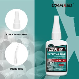 CYAFIXED Super Glue for Plastic, Professional Grade Cyanoacrylate (CA) Instant Adhesive, 2 oz. (56.8 Grams) - Plastic Glue for PVC, ABS, Polycarbonate and Other Plastic Materials