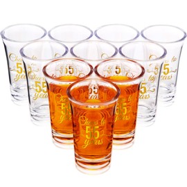 Sliner 48 Pack Birthday Shot Glasses Bulk Unbreakable 1.4 oz Cheers to 40/45/50/55/60 Years Shot Glass Thick Base Mini Clear Plastic Wine Glass Anniversary Favors for Guests Birthday(Gold,55th)