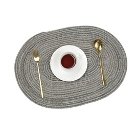 Wambere Set of 6 Placemats, Oval Place Mats, Heat Resistant Place Mats, Non-Slip Wipe Clean Placemats, Braided Place Mats, Coasters, for Wedding, Party, Birthday, Restaurant, Kitchen, 50 x 35 cm, Grey