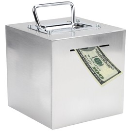 Piggy Bank, 10 Million Yen Savings, Non-Open Piggy Bank, Stainless Steel, Large Capacity, Square, Bills, Coins, Bills and Coins