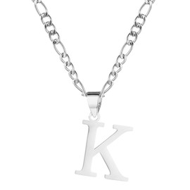 kelistom Gold Initial Necklace for Women Men 14K Gold Silver Tone Stainless Steel Letters Figaro Chain Necklace, Capital Monogram Necklace Alphabets from A-Z (K, White, chain length:18")