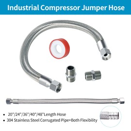 Industrial Grade Compressor Jumper Hose 1/2" NPT Male x 40" Length,Stainless Steel Air Hose with Both Sides 360°Swivel Fittings,450 PSI&750°F High Temp & Pressure Resistance for Compressed Air Systems