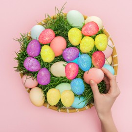 Lizzy 1 x 30pc Easter Decorative Glitter Eggs | Easter Activity,Mini Sparkly Eggs for Easter Basket Decoration, Arts and Crafts for Kids, DIY Easter Home and Party