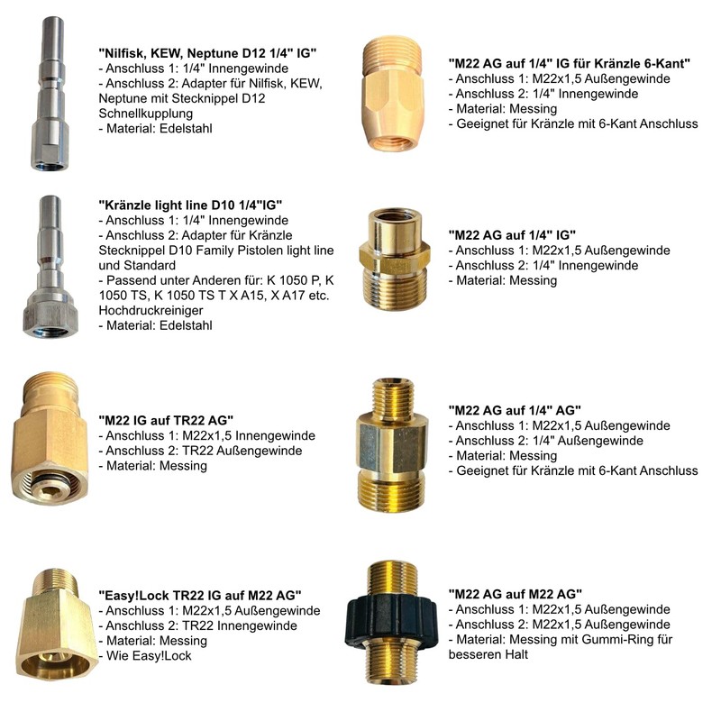 M&M Smartek Pressure Washer Adapter M22 x 1.5 Female to