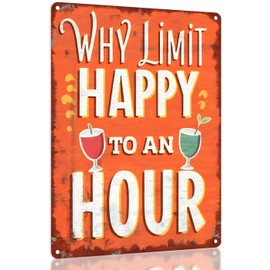 Vintage Metal Bar Sign - Humorous Home Bar Decor, Funny Bar Wall Decor, Beer Drinker Gifts | Cool and Funny Wall Decor for Bar, Basement, Apartment, Garage, Man Cave (Happy Hour)