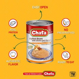 Chata Refried Beans Chorizo & Cheese Can | Practical + Delicious | Ready-to-Eat | No Preservatives | 14.8 Ounce (Pack of 1)