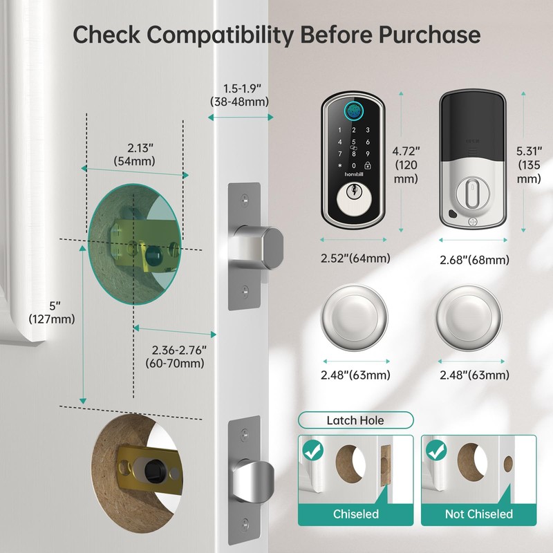 WiFi Keyless Entry Door Lock with Handle : Hornbill Silver