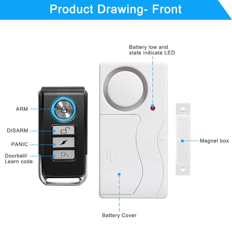 Wsdcam Wireless Door Alarm with Remote 2 Pack, Battery Included,