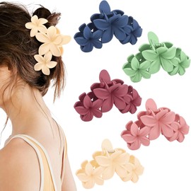 Hapdoo Hawaiian Flower Hair Clips for Women, 5PCS Plumeria Beach Floral Hair Accessories Summer Flowers Claw Clip for Girls, Tropical Ocean Flower Clips Hawaiian Outfits