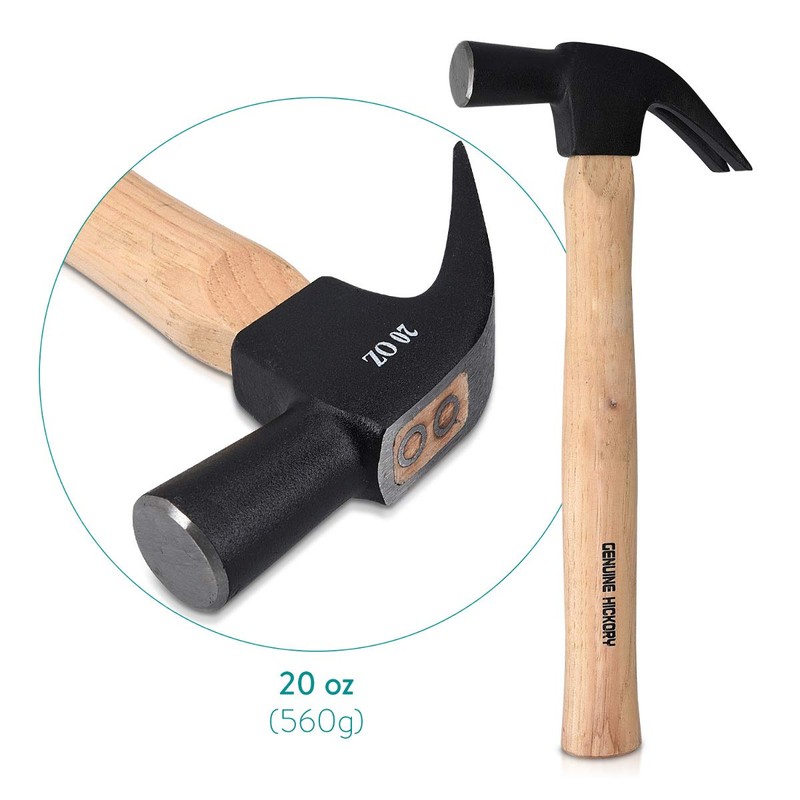 Navaris Claw Hammer with Hickory Wooden Handle - 33 cm