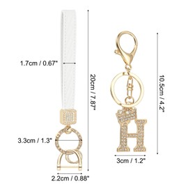 PATIKIL Leather Wristlet Keychain, Crown Design Initial Letter H Keychains with Key Ring and D Ring Car Keys Keychain Decorative Alphabet Key Chain for Bag Backpack DIY, Gold Tone