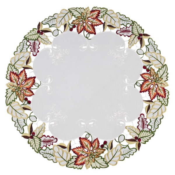 Embroidered Round Fall Leaf Doily Place Mat Small Tablecloth (24