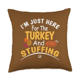 Happy Thanksgiving Family Food Belly Funny Thanksgiving Dinner Just Here for Turkey and Stuffing Throw Pillow, 18x18, Multicolor