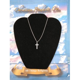 Simulated Woman silver color plated zircon crystal cross necklace w/Cuban chain.