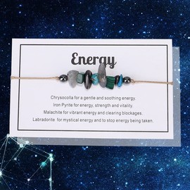 tenghong2021 Chakra Crystal Beaded Bracelet with Wish Card Adjustable Spiritual Anxiety Stone Beads Braide String Bracelet Yoga Meditation for Women Men Jewelry Birthday Gifts-Energy