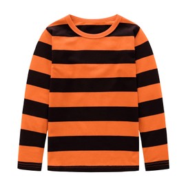 Big Boys Long Sleeve Striped Tshirts for Boys Cotton Shirts Kids Casual Crew Neck Tee Tops Orange Black Striped Size 12/10-12 Years