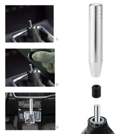 Lunsom Aluminum Alloy Shifter Knob Long Weighted Shift Gear Stick Lever Head Car Metal Shifting Handle with Adapters Fit Most Automatic Manual Transmission Vehicle (Silver)