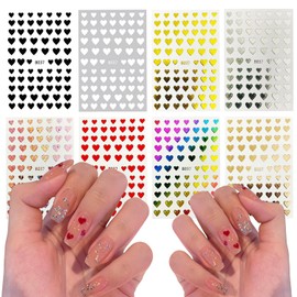 8 Colors Heart Nail Art Stickers Decals Valentines Day 3D Self-Adhesive Love Hearts Pegatinas Uñas Valentine Nail Supplies Nail Art Manicure Design Decoration DIY Accessories 8 Sheets
