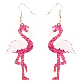 Flamingo Earrings for Women, Acrylic Glitter Pink Flamingo Dangle Earrings Fashionable Bird Jewelry Gifts for Daily Wearing Summer Beach Tropical Party (Style 4)