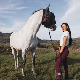 HORZE Wire-Framed Soft Mesh Fleece-Lined Fly Mask with UV Protection - Windsor Wine - L