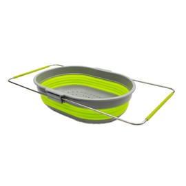 SAMMART 5L Expandable and Collapsible TPE/PP Oval Strainer Over The Sink (Grey/Fluorescent Green)