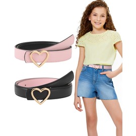 Monopa Girls Reversible Leather Belt - Heart Buckle Belt for kids Girls Belts for Jeans Dress(Pink/Black,80cm)