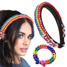 Coridy Handmade Rainbow Headbands Thin Boho Head Bands Knit Hairbands with Colorful Hair Ties African Hair Hands for Women (unique)