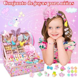 90PCS Niñas Joyería Regalos Juguetes, Caja Joyería Infantil, Fabricación de Diademas DIY, Juguetes para Juegos de Rol para Niños, Regalos de Cumpleaños de Navidad y Pascua Regalos Navidad