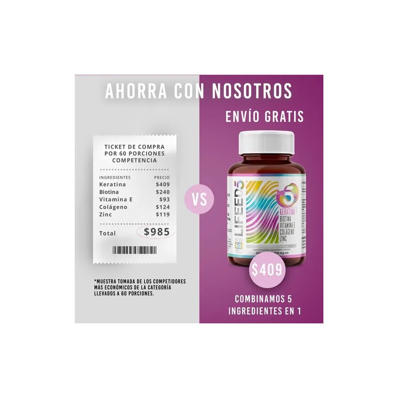 Capsulas Keratina Biotina Colageno Vitamina E Cabello Lifeed