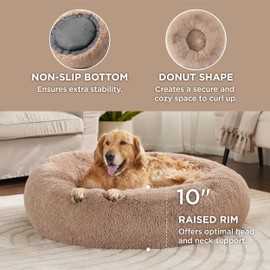 Bedsure Calming Dog Bed for Extra Large Dogs - Donut Washable Large Pet Bed, 45 inches Anti-Slip Round Fluffy Plush Faux Fur Dog Bed, Fits up to 120 lbs Pets, Camel